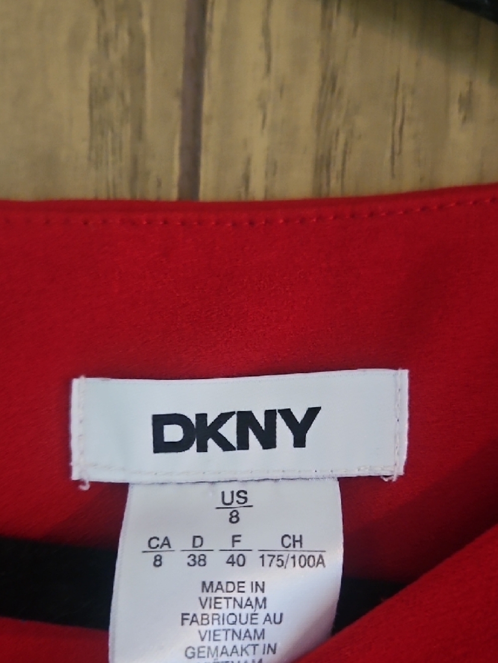 DKNY Red Ruched Sheath Dress with Gold Button Sleeves - Picture 2 of 7
